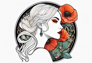 Art nouveau blond woman poppy tattoo idea