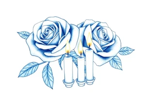 Two roses, two short candles, blue tattoo idea