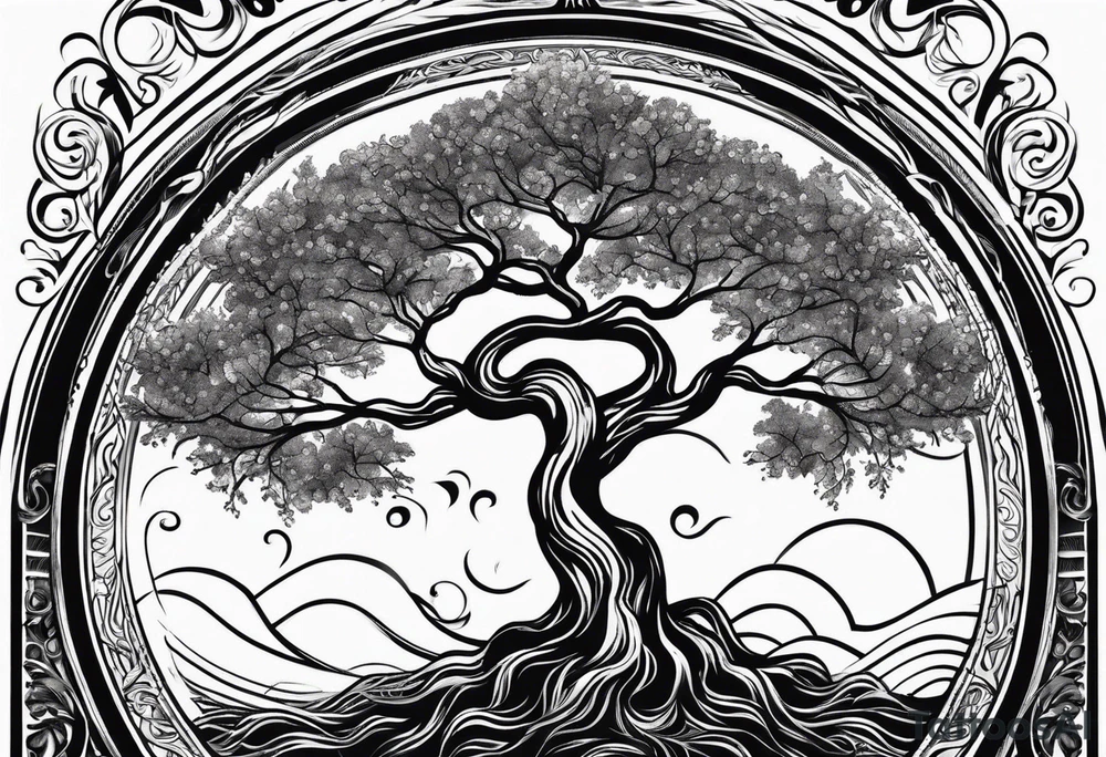 tree of life with roots growing around calming waves for forearm tattoo idea tree of life with roots growing around calming waves for forearm tattoo idea