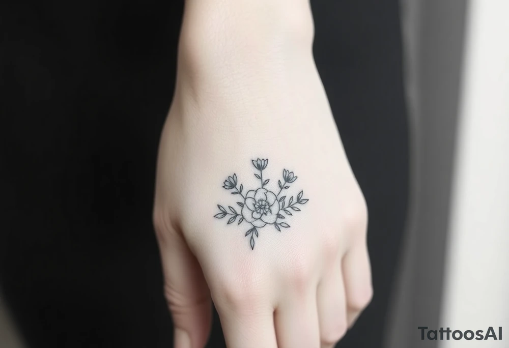 A delicate floral pattern around the entire circumference of the finger, inspired by wedding flowers, such as roses, peonies or lavender. tattoo idea