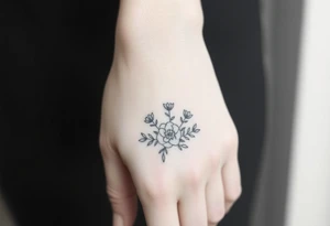 A delicate floral pattern around the entire circumference of the finger, inspired by wedding flowers, such as roses, peonies or lavender. tattoo idea