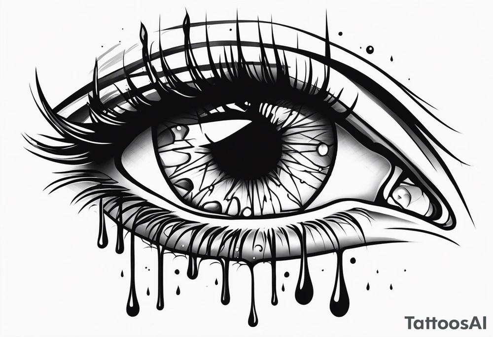 A realistic majestic human eye crying tears of blood tattoo idea