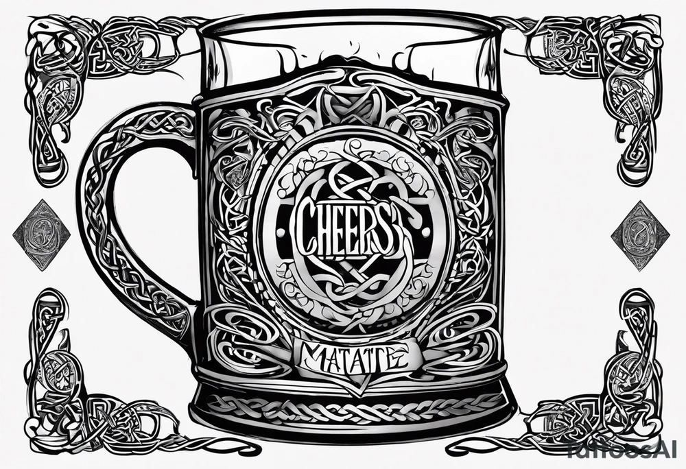 Cheers Mate text, armband +Celtic +Cancer Ribbon +tribal +artistic +a toast tattoo idea
