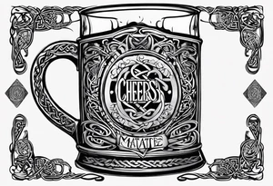 Cheers Mate text, armband +Celtic +Cancer Ribbon +tribal +artistic +a toast tattoo idea