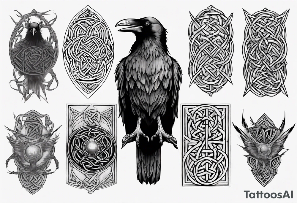 norse style raven with celtic knotwork tattoo idea