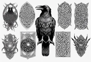 norse style raven with celtic knotwork tattoo idea