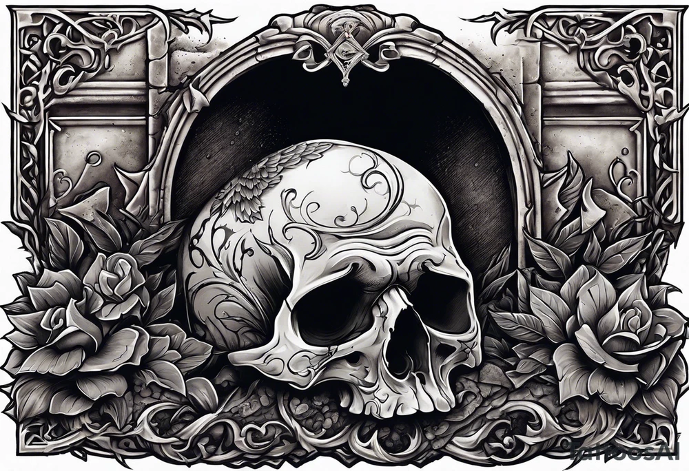 Man crawling out of grave. 
MIW Reincarnate written on gravestone tattoo idea