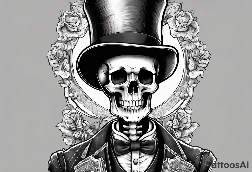 skeleton wearing a top hat holding a bible tattoo idea