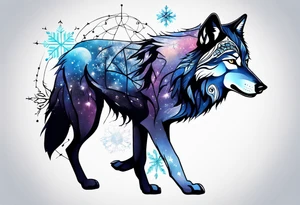 Constellation, two animal wolf, snowflake tattoo idea