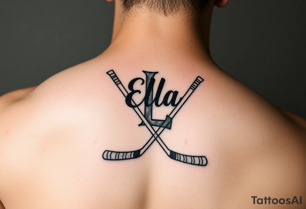 Ella with hockey sticks for L tattoo idea