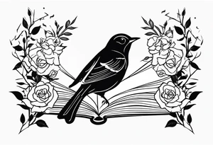 A Nightingale singing in a bush of Damascus roses above a music sheet tattoo idea