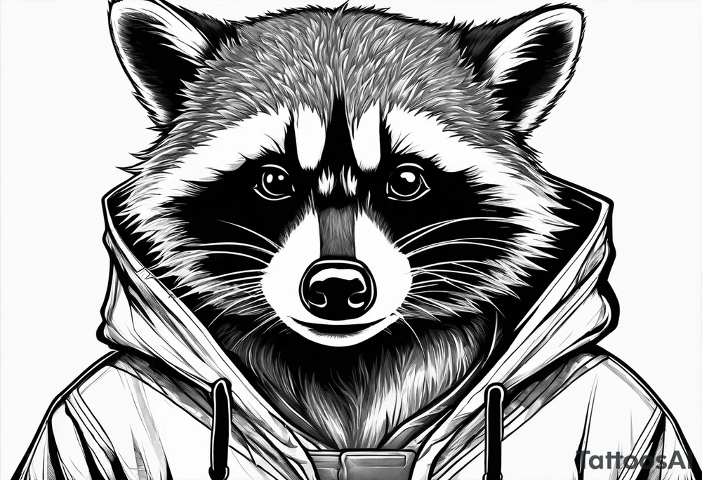 raccoon wearing a Superman hoodie tattoo idea