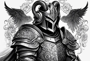 knight figure, ram's horns, angel's wings tattoo idea