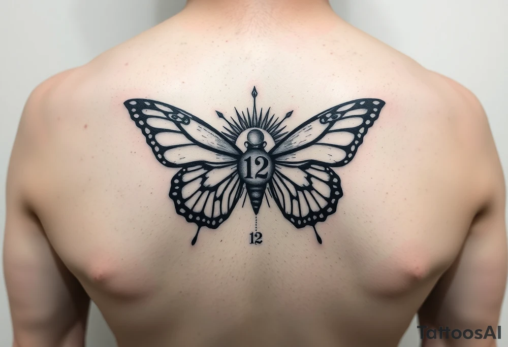 Butterfly, moon and sun, number 12, tattoo idea