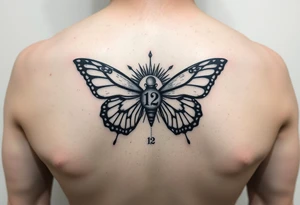 Butterfly, moon and sun, number 12, tattoo idea