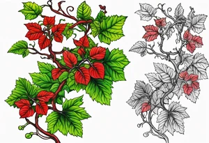 Poison oak vines with red a green coloration to wrap around leg and hips tattoo idea