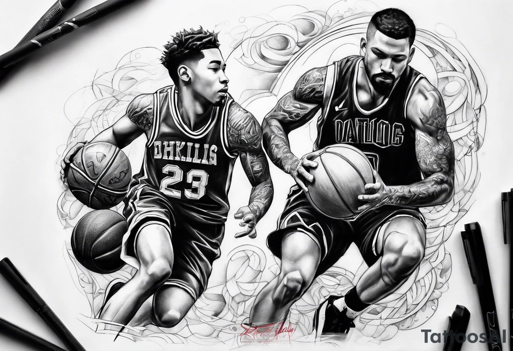 Dad playing basketball with 2 kids tattoo idea