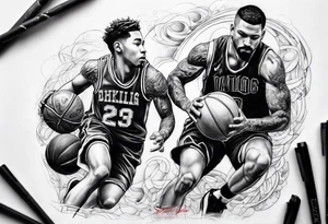 Dad playing basketball with 2 kids tattoo idea
