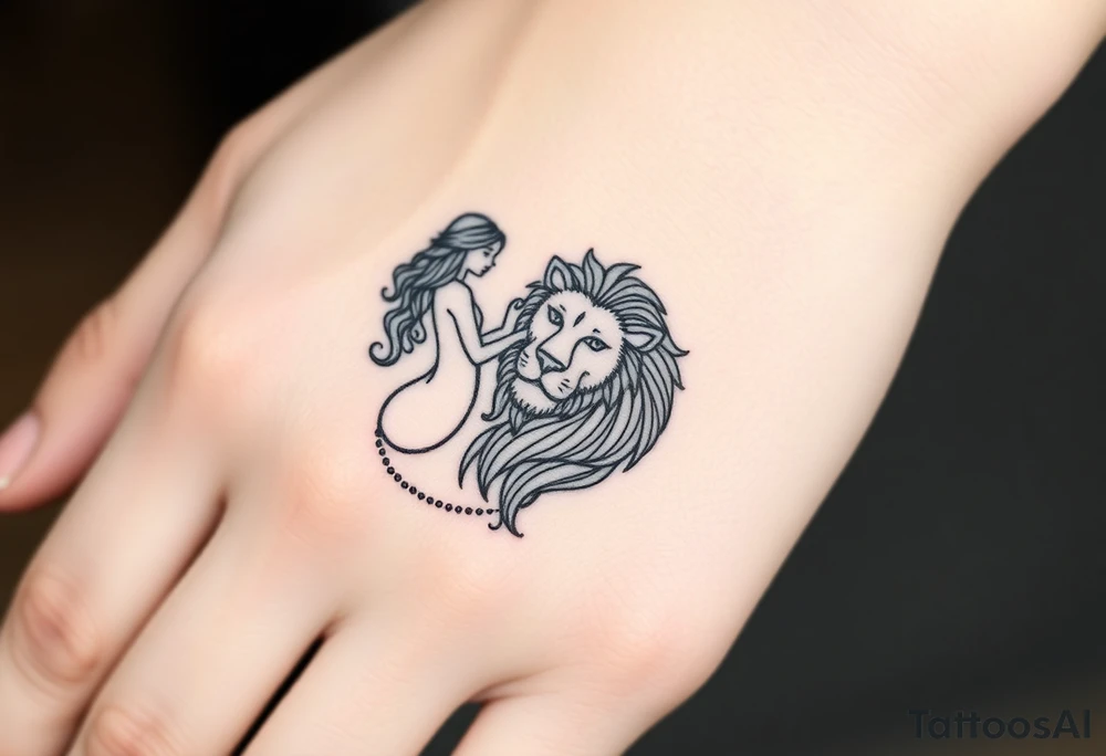 Virgo woman in love with Leo lion tattoo idea
