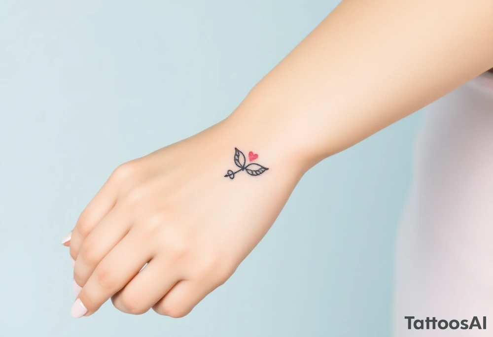 Design a very small (max 2x2 cm) tattoo for the inner wrist that subtly symbolizes lesbian identity. It should be minimal and delicate — possibly fine line or soft color. The design must be discreet yet meaningful, not instantly recognizable as LGBTQ but with layered symbolism. Think of subtle elements like intertwined female symbols, abstract sapphic references, or a hidden double meaning through nature (e.g. flowers, moons, triangles). Avoid clichés or bold pride imagery. Keep it elegant, wearable, and intimate. tattoo idea