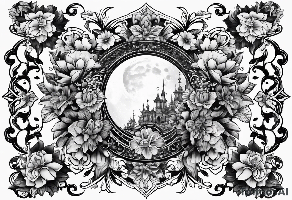 Moon floral chandelier tattoo idea