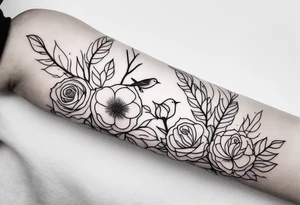 Forearm sleeve, incorporate Filipino markings, birds, trees, roses tattoo idea