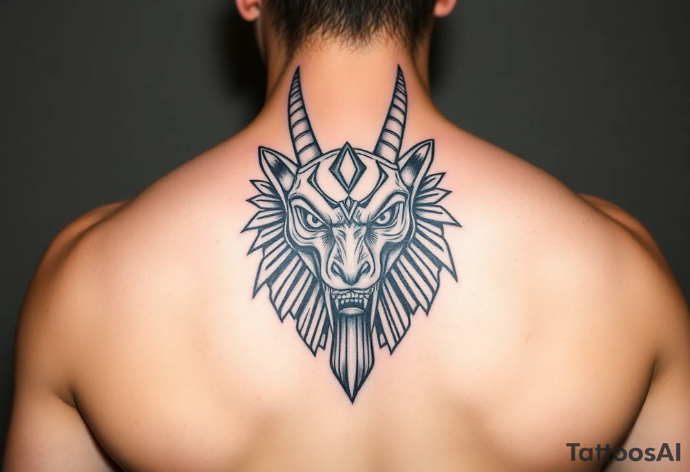 Angry muscle Egyptian Anubis god face tattoo idea