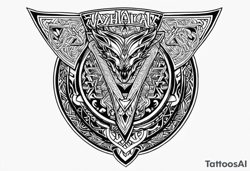 Valhalla sword shield dragon axe Valknut tattoo idea
