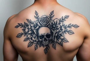 Dark gothic florals with skulls tattoo idea