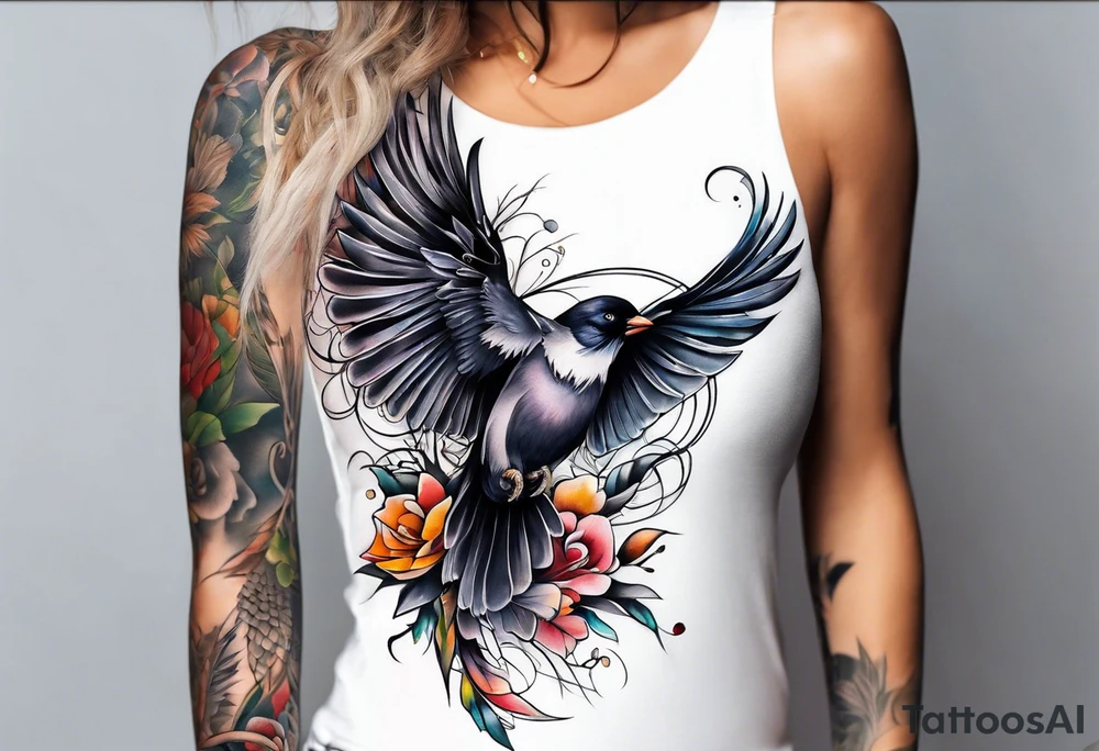 australian sleeve with birds and barbs tattoo idea