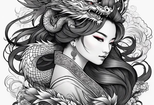 two Chinese dragons lady design tattoo idea
