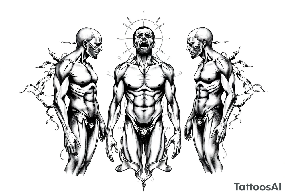 Reincarnation lust, naked men tattoo idea