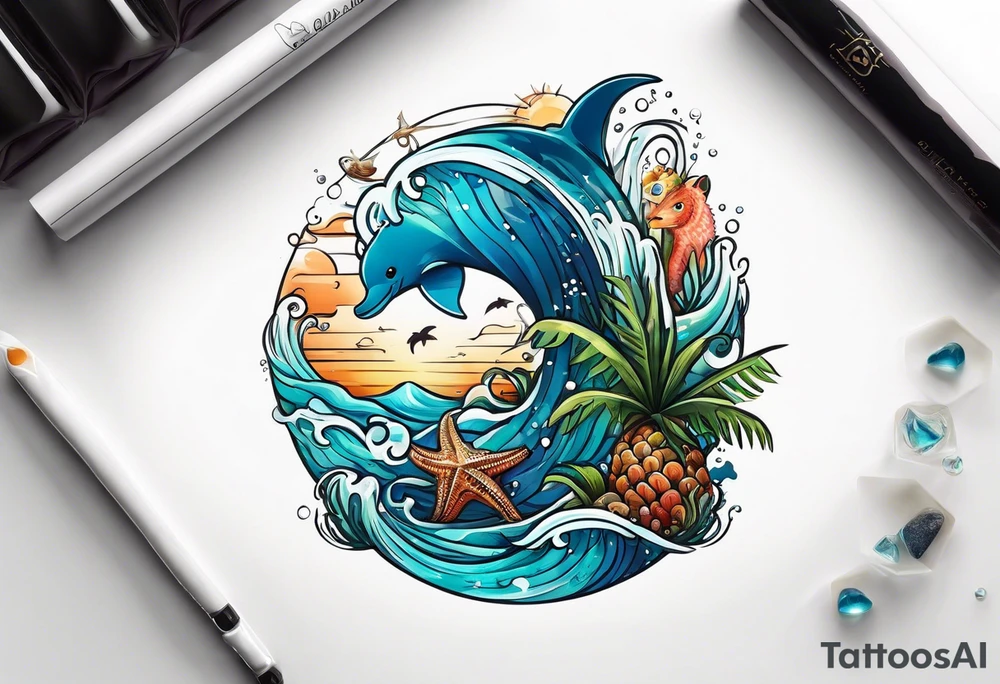 Animal cute , ocean, palm tattoo idea
