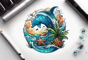 Animal cute , ocean, palm tattoo idea