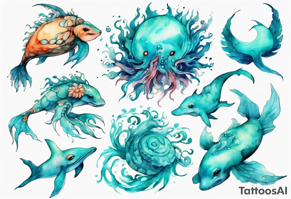 a beautiful turquoise seas creature tattoo idea