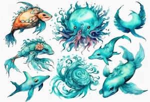 a beautiful turquoise seas creature tattoo idea