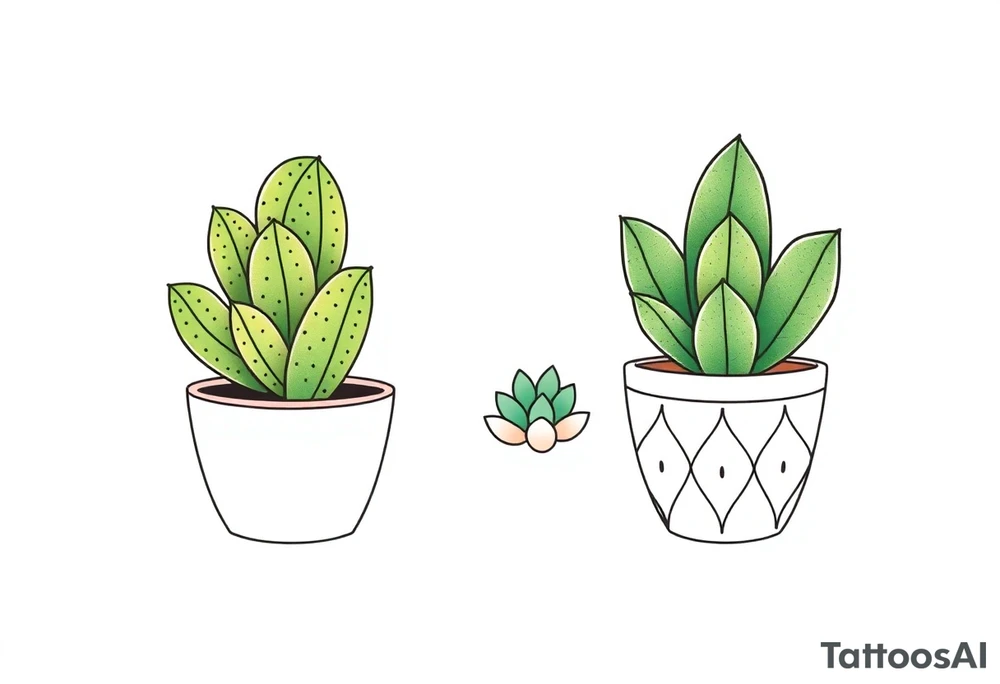 cute cacti and succulent in a pot tattoo idea