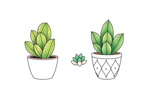 cute cacti and succulent in a pot tattoo idea