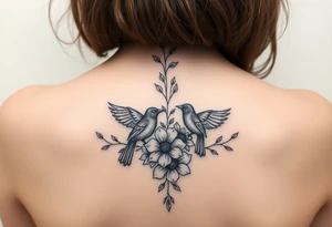 crows with flowers down my spine tattoo idea