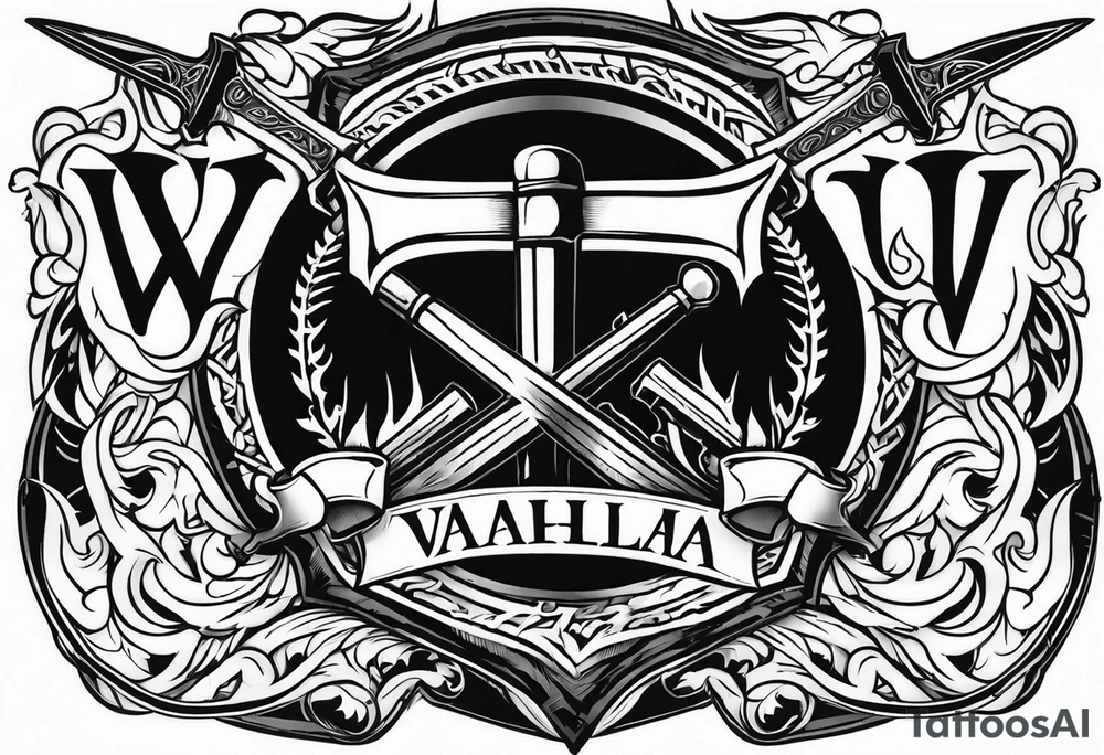 Valhalla sword shield axe fire tattoo idea
