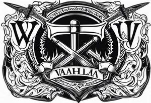 Valhalla sword shield axe fire tattoo idea