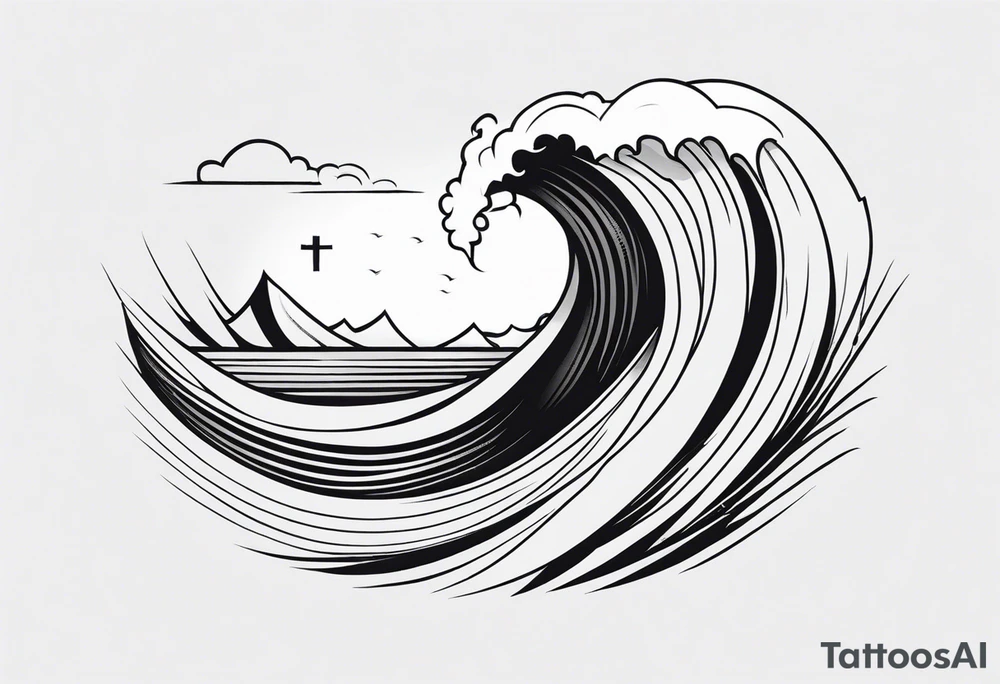 Cross, wave, thunderbolt tattoo idea