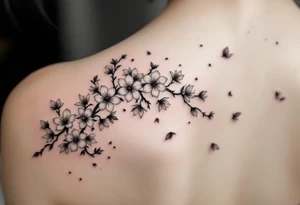 delicate cherry blossoms swirling in spring breeze with petals tattoo idea