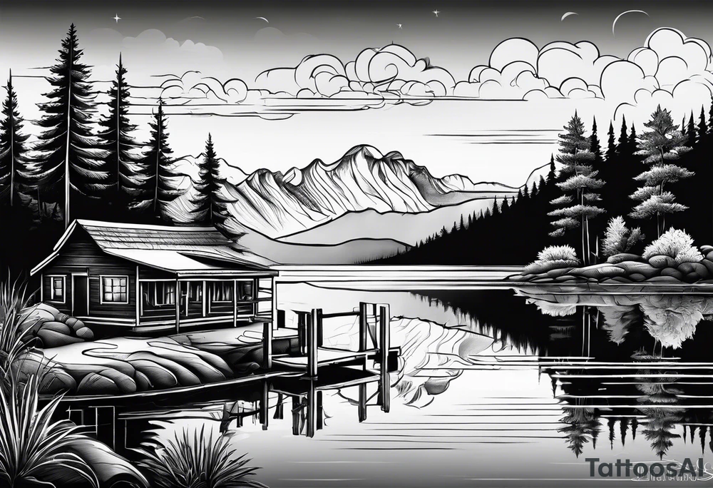Lake view with wharf tattoo idea