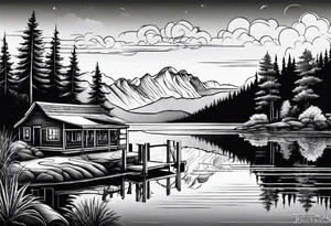 Lake view with wharf tattoo idea