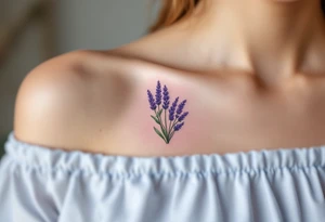 A detailed botanical lavender illustration placed in rectangle tattoo idea