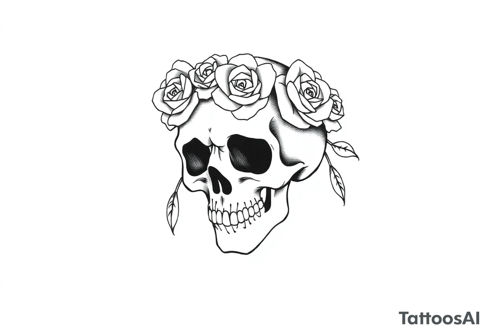 skull with crown of roses tattoo idea