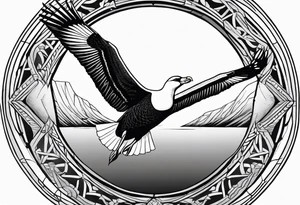 flying giant albatross symmetrical, circle background tattoo idea