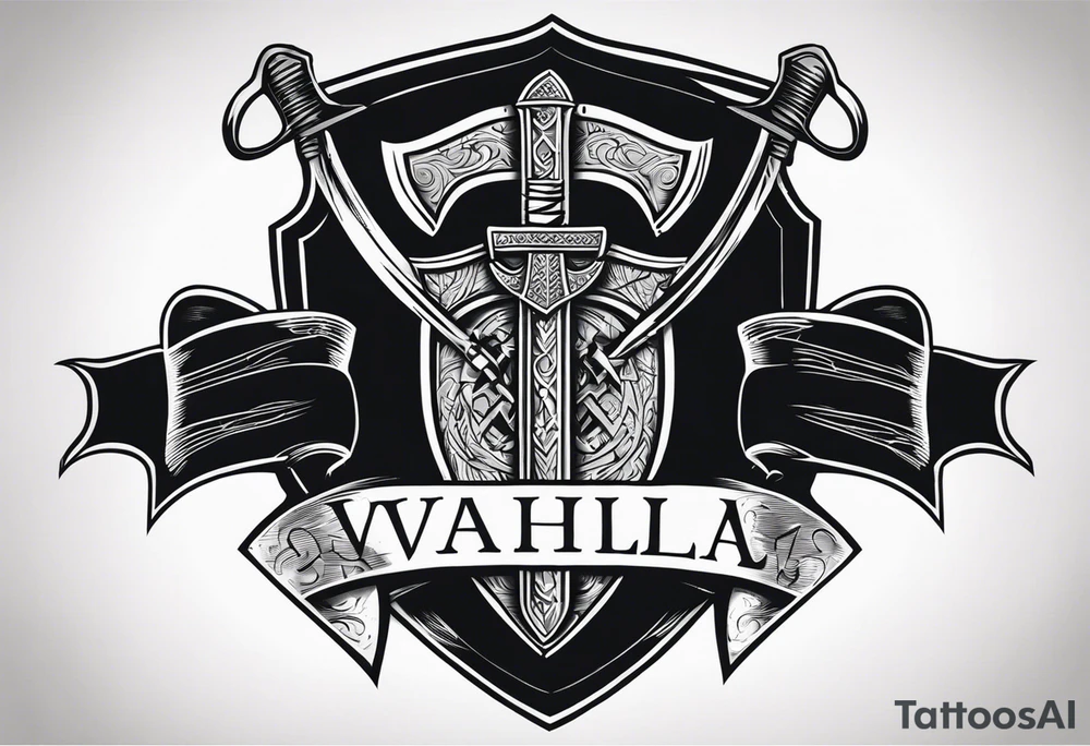 Valhalla shield sword axe barbed wire tattoo idea