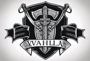 Valhalla shield sword  axe barbed wire tattoo idea